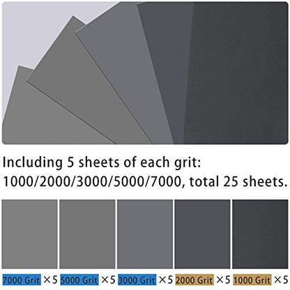 25PCS Sandpaper, Wet Dry Sandpaper, High Grit 1000 2000 3000 5000 7000 Sandpaper Sheets Assortment for Wood Metal Polishing Automotive Sanding, 9 x 3.6 inches - size: 1000-7000 Grit, 25 Sheets, 9 x 3.6 inches