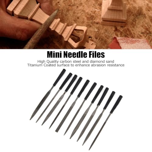 10pcs Needle File Set, 3 x 140mm Mini Carbon Steel Files with Plastic Handles for Jewelry Metal Smoothing - size: 3×140mm×10