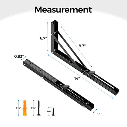 Matte Black Folding Shelf Brackets, 14 Inch, 2 Pack - size: 14 Inch