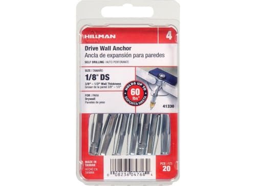 The Hillman Group 41330 Short Drive Wall Anchors, 1/8-Inch, 20-Pack
