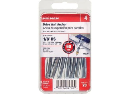 The Hillman Group 41330 Short Drive Wall Anchors, 1/8-Inch, 20-Pack