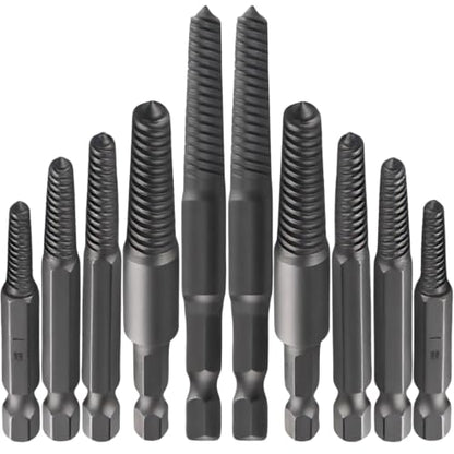10 Pcs Damaged Screw Extractor Set – 1/4" Hex Shank Easy Out Drill Bit Kit for Broken Screws and Stripped Bolts – Bolt Removal Tool for Home Use
