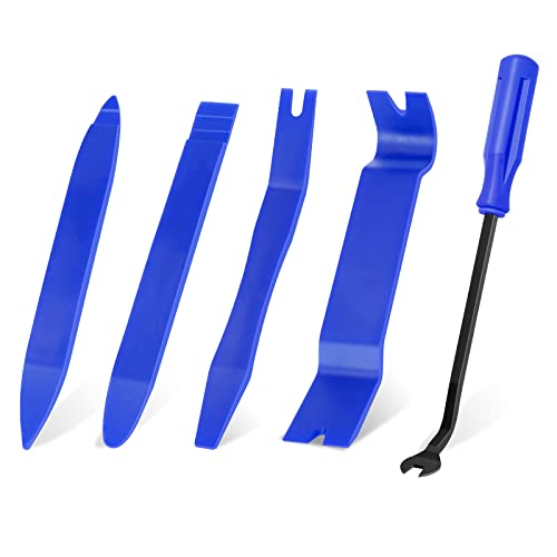 GLK Auto Trim Removal Tool Set, 5pcs Plastic Pry Tool Kit, Auto Trim Tool, Prying Tool, Car Door Panel Clip Revmoal Tool, Fasteners Remover - color: Blue