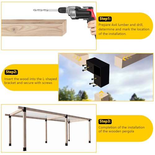 4x4 Pergola 2-Way Brackets,L-Shaped Corner Angled Design 4Pack - size: 4x4