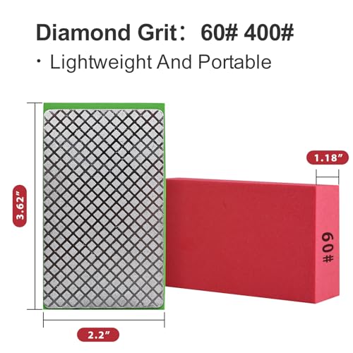 2pcs Diamond Hand Polishing Pads for Ceramic Tile Glass Grinding,Sanding Blocks Polishing 60#,400# - size: 2PCS-60#-400#