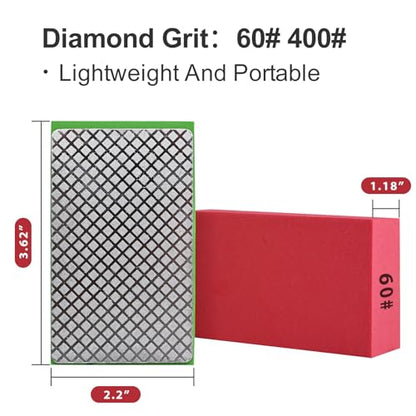 2pcs Diamond Hand Polishing Pads for Ceramic Tile Glass Grinding,Sanding Blocks Polishing 60#,400# - size: 2PCS-60#-400#