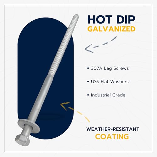 1/2 x 12 (25 Pack) Lag Screw Kit, 25 Screws and 25 washers, Hot Dip Galvanized, Meets ASME B18.2.1 Industrial/Commercial Grade by Makers Bolt - size: 1/2 x 12