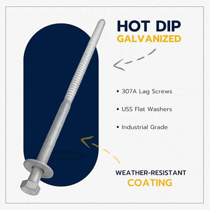 1/2 x 12 (25 Pack) Lag Screw Kit, 25 Screws and 25 washers, Hot Dip Galvanized, Meets ASME B18.2.1 Industrial/Commercial Grade by Makers Bolt - size: 1/2 x 12