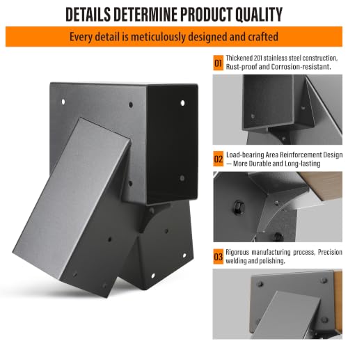 201 Stainless Steel Swing Set Bracket 2pcs A-Frame Brackets with All Mounting Hardware（Black） - color: Black, size: A-Frame Brackets 2pcs