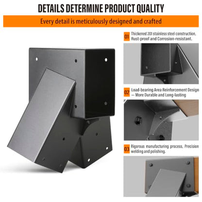 201 Stainless Steel Swing Set Bracket 2pcs A-Frame Brackets with All Mounting Hardware（Black） - color: Black, size: A-Frame Brackets 2pcs