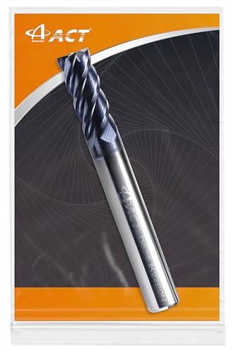 ACCUCUT I4KES 1/4” Carbide Square End Mill - 4 Flute Milling Bit for Steel, Forge Steel, Copper, Alloys & Materials < HRC 50-45 Degree Helix, AlTiCrN Coating CNC Router Bit - size: 1/4 in