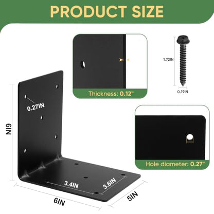 4 Pcs 6"x6"x5" Heavy Duty L Shaped Corner Brackets, 3MM Thick - size: 6×6×5×3