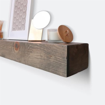 Fireplace Mantel, Rustic, Shelf, Floating Mantle, Real Wood, Beam, URBANDI (Grey, 36Lx6Hx8D) - color: Grey, size: 36Lx6Hx8D