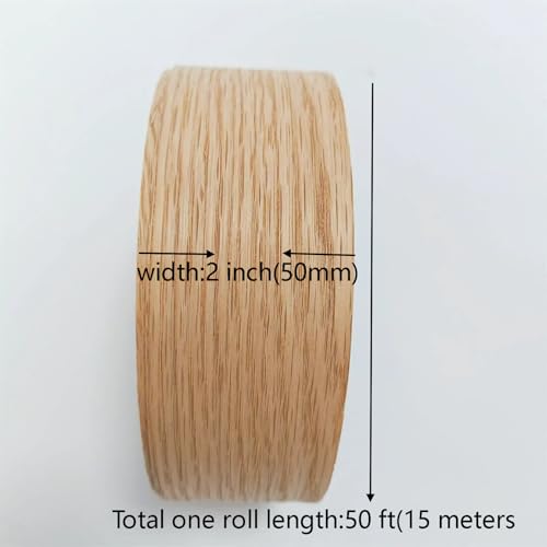 Red Oak Wood Veneer Edge Banding Roll 2 inch ×50ft, Preglued Iron-On with Hot Melt Adhesive Edgebanding Strip, Flexible Wood Tape for Furniture Plywood Repair - size: 2" x50'