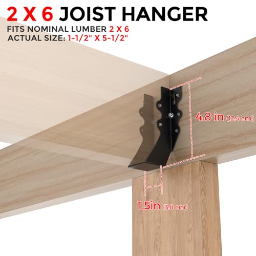 25Pcs Black 2x6 Joist Hangers for Wood,18 Gauge Metal Face Mount Joist Hanger,Lu26 Joist Hangers Powder Coating,Hurricane Ties for Rafter,Rafter Brackets 2x6 for Deck,Floor,Roof Overhang,Ceiling Joist - size: 25 Pcs 2x6 Joist Hanger, style: Black
