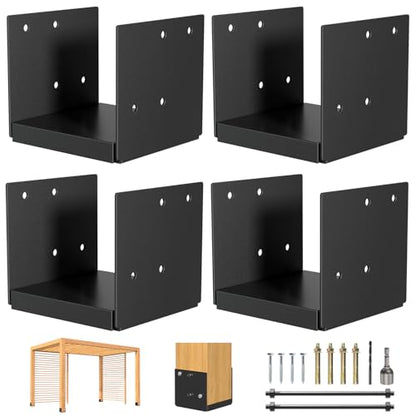 4-Pack 6x6 Post Base Adjustable Wood Anchor Bracket Decorative Plate - size: 6IN
