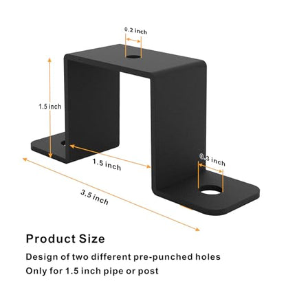 4Pcs Black Strap Heavy Duty Wood Deck Fence Tie for 1.5"x1.5" Post U-Shaped Pipe Clamp Bracket Gazebo Mounting Brackets - size: 1.5"x1.5"