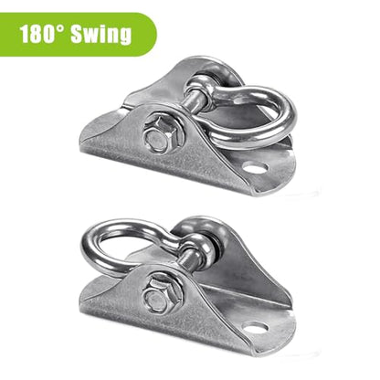 BeneLabel 2 Pack Stainless Steel 180 Swing Hooks, Heavy Duty 1000 LB Capacity, 4 Screws & 4 Expansion Bolts for Wooden & Concrete, Ceiling Mount for Hammock, Porch, Yoga, Punching Bag - color: 180° Swing(2 Pack)