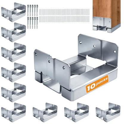 10PCS 4x4 Post Base for Concrete Adjustable Heavy Duty Silver E-Coated - color: Silver, size: 4X4