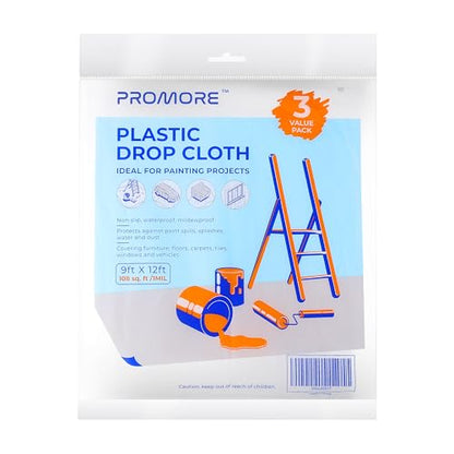 3PK Plastic Drop Cloth,1Mil Thick, 9x12 Ft,Thickened Painter's Sheeting - size: 1mil-3Pack