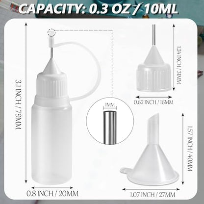 10ml Precision Tip Bottles, 10 Pcs White 2 Funnels - size: 10ml