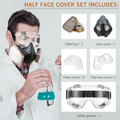 Blue Chemical Respirator with Goggle for Epoxy Resin, Painting
