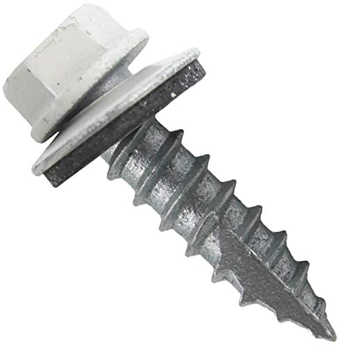 14 x 1 Bone White Metal Roofing Screws - Hex Washer Head- Self-Starting/Tapping - EPDM Washer. 1 x 250 Count Bag - 250 Screws - color: BONE WHITE, size: 1"