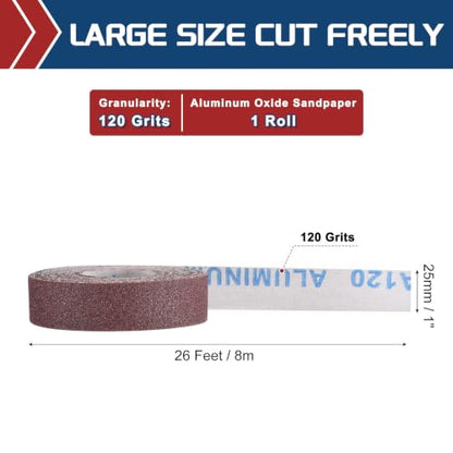 Sandpaper Roll 1Inch 25FT 120Grit Aluminum Oxide Emery Cloth Roll - size: 1 Inch x 25 Feet 120 Grits
