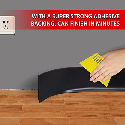 FONUNO Vinyl Wall Base Rubber Baseboard Molding Trim Self Adhesive 4" Wide - color: Black, size: 4in x 200ft