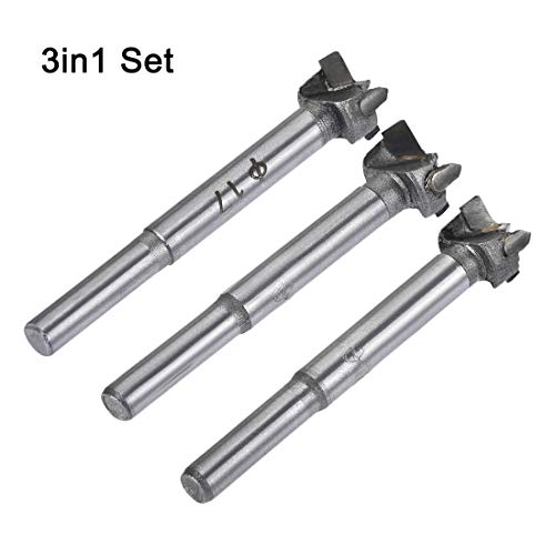 uxcell Forstner Wood Boring Drill Bits 16mm 17mm 18mm Dia. Hole Saw Carbide Alloy Steel Tip Round Shank Cutting for Hinge Plywood Wood Tool 3in1 Set - size: 16mm, 17mm, 18mm