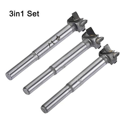 uxcell Forstner Wood Boring Drill Bits 16mm 17mm 18mm Dia. Hole Saw Carbide Alloy Steel Tip Round Shank Cutting for Hinge Plywood Wood Tool 3in1 Set - size: 16mm, 17mm, 18mm