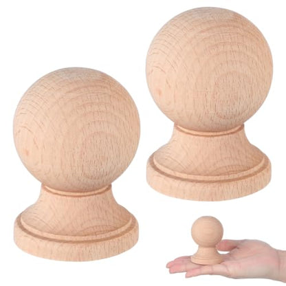 ULTECHNOVO 2 Pcs Unfinished Wood Ball Finials, Solid Hardwood Round Decorative Post Tops for Staircase Posts Furniture Bed End Caps and Curtain Rod Toppers Indoor Decor