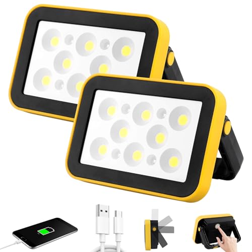 AUMIO 2-Pack Rechargeable LED Work Light, Portable Flood Light with 5 Modes - color: Yellow (2 Pack)