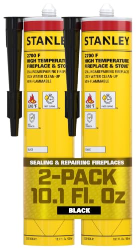 Stanley 2700F High Temp Black Fireplace & Stove Sealant (2x10.1oz) – Heat Resistant Fire Caulk for Chimneys, Ovens, Grills, Wood Stoves – Non-Flammable, Fast Drying, Paintable – Cartridge, 2 Pack - size: 2 Pack