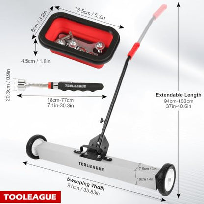 36" Rolling Magnetic Sweeper with Wheels, 55LB, 3Pcs Magnet Sweeper Set - size: 36-inch（55LBS)
