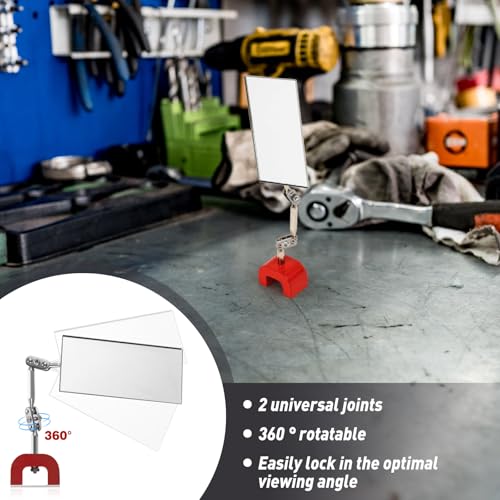 Copkim 2 Pcs Inspection Mirrors Magnetic Base 4 x 2 Inch 360° Adjustable