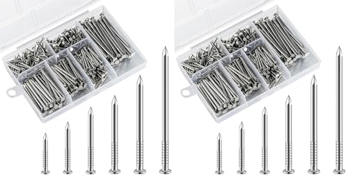 Wensilon 430pcs Stainless Steel 304 Nails Kit, Hanging Nails Kit, Wall Nails Kit, Dowels Kit, Long Nails Kit (Pack of 2) - color: Ss, size: Kit (Pack of 2)