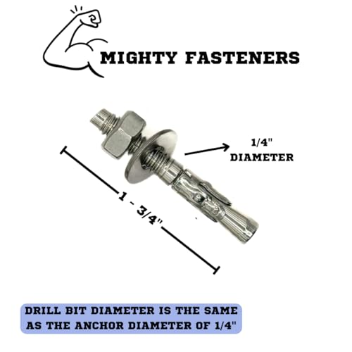 Mighty Fasteners 304 Stainless Steel Wedge Anchors 1/4" X 1-3/4" - 25 Pack - size: 1/4" X 1-3/4"