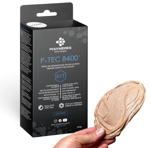 P-Tec 8400 Wood Filler - 250g - Fast Cure Crack & Knot Repair (Cognac Light Brown) - color: Cognac