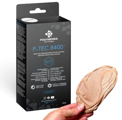 P-Tec 8400 Wood Filler - 250g - Fast Cure Crack & Knot Repair (Cognac Light Brown) - color: Cognac