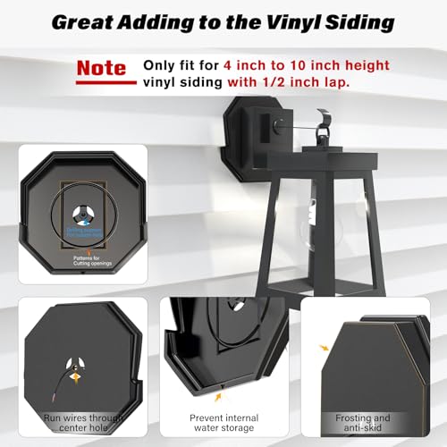 Vinyl Siding Mounting Blocks, Siding Mounting Kit, 130110006001 Octagon Mount Block, Mounting Plate for 1/2 inch Lap and 4 inch to 10 inch Height Siding, Black, 2 Pack - style: Black