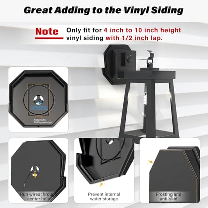 Vinyl Siding Mounting Blocks, Siding Mounting Kit, 130110006001 Octagon Mount Block, Mounting Plate for 1/2 inch Lap and 4 inch to 10 inch Height Siding, Black, 2 Pack - style: Black