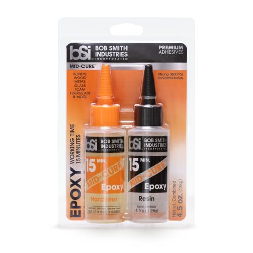 Bob Smith Industries BSI-203H Mid-Cure™ Epoxy - 4.5 oz. Combined, Light Amber - 15-Minute Working Time Adhesive for Wood, Metal, Fiberglass, Crafts & Repairs