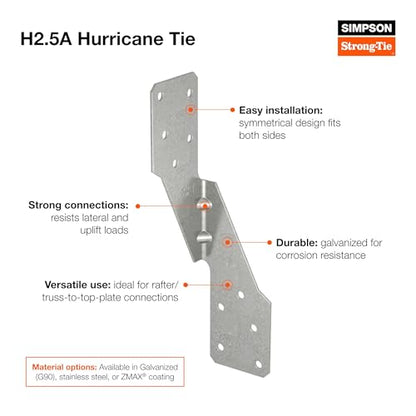 Simpson Strong-Tie H2.5A 18-Gauge Galvanized Hurricane Tie (200-Pack) - size: 200 Pack
