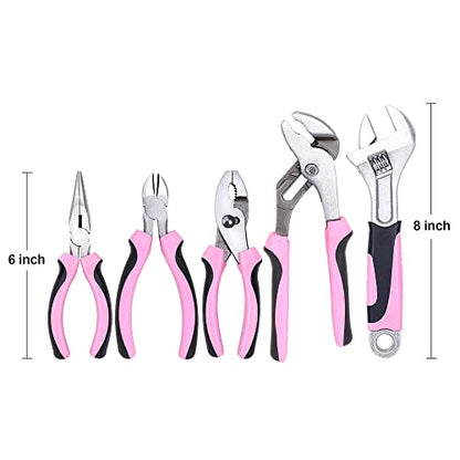FASTPRO 5-Piece Pink Pliers and Wrench Set with Storage Bag - color: Pink