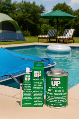 HOOK UP Vinyl Cement – Waterproof Pool Liner Repair Glue for Vinyl & PVC, Fast-Drying Flexible Contact Cement for Inflatables, Air Mattresses, Boats, Tarps, Hot Tubs & Pool Patch Repairs (1 oz) - size: 1 oz