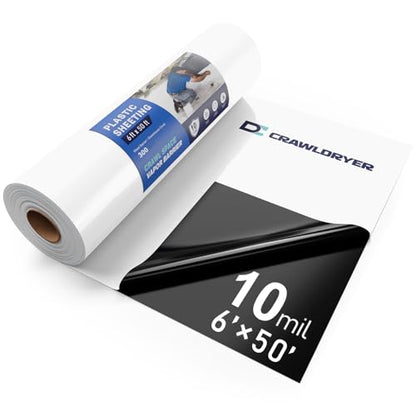 Crawl Space Vapor Barrier - 10 mil (6' x 50'), Thick Plastic sheeting, Drop Cloth Moisture Barrier Covering for Crawl Space Encapsulation, Blackout Plastic Painters Tarp, Black and White Panda Film - size: 10 Mil 6' x 50'