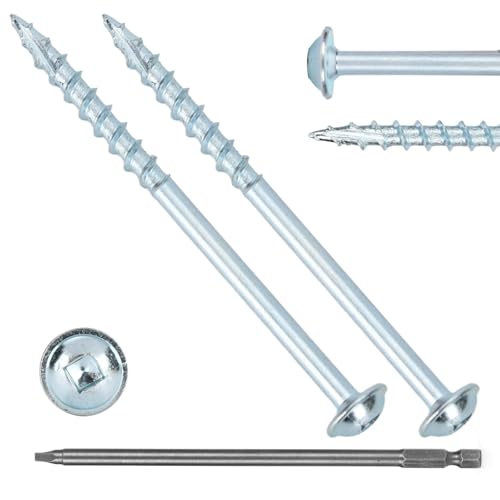Pocket Hole Screws #8x2-1/2 Zinc, Coarse Thread Wood Screws 100Pcs, Washer Head with Square Drive, 150MM Drive Bit Included - color: Zinc, size: #8x2-1/2‘’