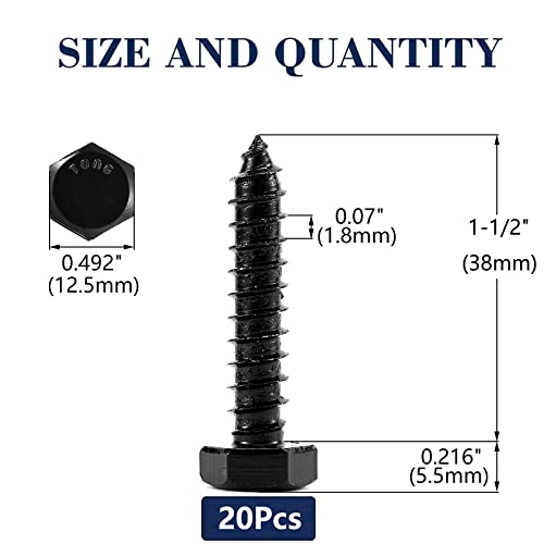 5/16" x 1-1/2" Hex Head Lag Screws Bolts 20Pcs 304 Stainless Steel 18-8, Partial Thread, Hexagon Head Wood Screws by Black Oxide by SG TZH - size: 5/16" x 1-1/2"