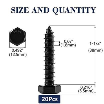 5/16" x 1-1/2" Hex Head Lag Screws Bolts 20Pcs 304 Stainless Steel 18-8, Partial Thread, Hexagon Head Wood Screws by Black Oxide by SG TZH - size: 5/16" x 1-1/2"